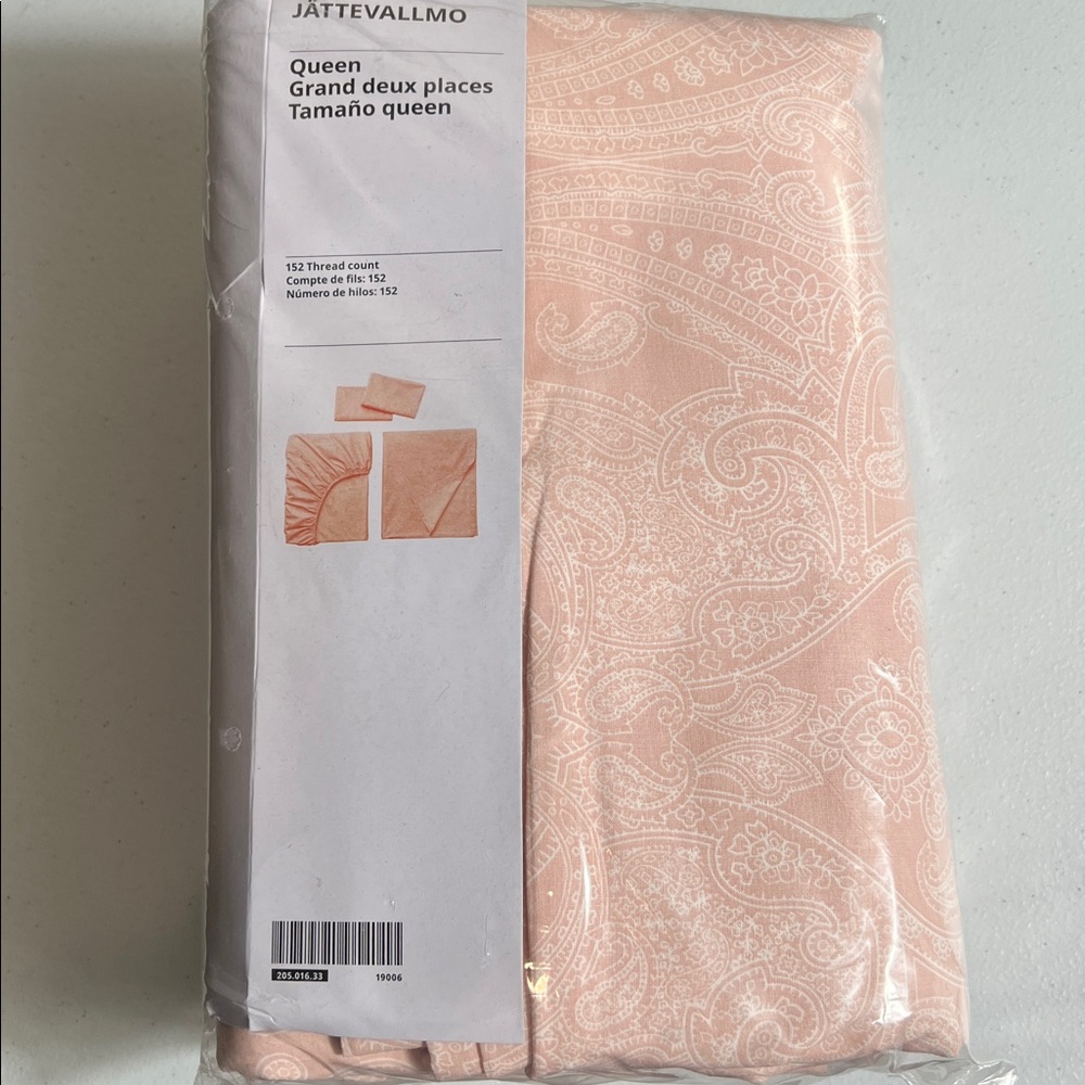 NEW‎ IKEA Queen Sheet set pink white print